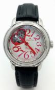A Zenith Elite Automatic Ladies Watch. Black leather strap. Stainless steel case - 32mm. Red dial