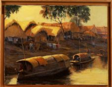 "Riverside Landscape" by Gerassimoff, 50 X 65 cm, oil on canvas. Perfect condition. This item is
