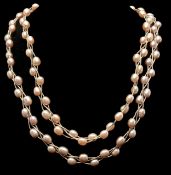 Beautiful FRESHWATER PEARL NECKLACE in Pastel Shades. Twin Rows on SILVER STRANDS with SILVER CLASP.