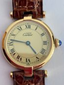 Ladies Vintage ‘MUST DE CARTIER’ WRISTWATCH. Paris Vermeil 095556.- 590004. CARTIER CROCODILE STRAP.