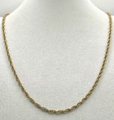 A 9K GOLD ROPE TWIST CHAIN NECKLACE. 7.1gms 60cms
