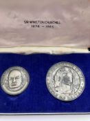 SOLID SILVER ‘WINSTON CHURCHILL’ BATTLE OF BRITAIN MEDALLION Set. Full UK hallmark for 1967 .