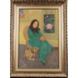 Portrait of Le Ngoc Bich, wife of Tran Khanh Chuong by Linh Chi, 82,5 x 55 cm, Ink on silk. Great