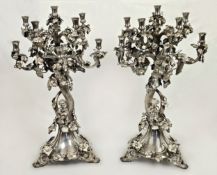 A Large Pair of Italian Buccellati Style Solid Silver Candelabra. Beautifully designed as tree-