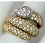An 18K Yellow Gold and Diamond Ring in Curling Serpentine Form. c.1ctw of pave set diamonds. Size J.