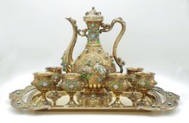 A Magnificent Chinese 20th Century, Solid Silver and Enamel Tea Set and Tray. Incredible