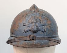 WW1 French Mle 15 Casque Adriane Helmet. Badged to the Artillery with liner and chinstrap. A very
