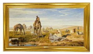 Frederick Goodall R.A. (British, 1822–1904), Arabs and Camels at a Watering Place. Signed with