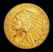 A 1913, PHILADELPHIA MINT, INDIAN HEAD, 5 DOLLAR COIN. TOTAL WEIGHT 8.3G. C 5002