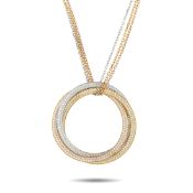 A Cartier Trinity 18K Rose, Yellow, and White Gold 2.60ct Diamond Necklace. The circular pendant