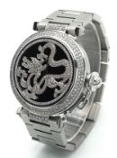 A Pasha De Cartier Diamond Dragon Ladies Watch. Stainless steel bracelet and case - 36mm. Ornate