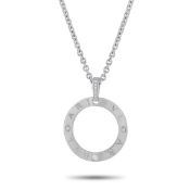 A Bvlgari 18K White Gold Diamond Pendant Necklace. The circular pendant features diamonds and the