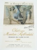 A Framed Limited Edition Lithograph Print of the 1973 Chateau Mouton Rothschild Wine Label. Features