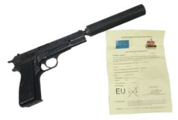 A Deactivated Vintage Browning High Power Pistol with Silencer. Made in Belgium with a 9mm calibre
