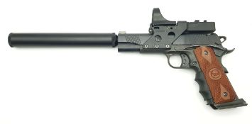 A Deactivated USA, Ivor Johnson 1911A1 Semi-Automatic Pistol with Detachable Silencer. 22Lr calibre.