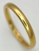 A 22K Yellow Gold Wedding Band. 2.4mm Band Width, Size O. Total Weight 3.55 Grams.
