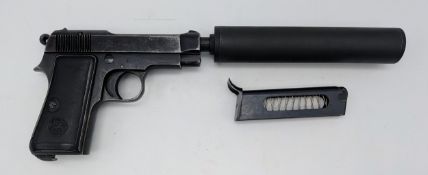 A Deactivated Italian Beretta Pistol with Detachable Silencer. 7.65mm calibre. 4 inch barrel length.