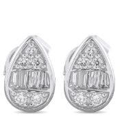 A pair of 14K White Gold 0.35ct Diamond Cluster Pear Stud Earrings. The 14K White Gold teardrop-