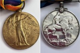 Pair of WWI MEDALS to include The WAR MEDAL and The VICTORY MEDAL. Awarded to Pte J MILNE of The