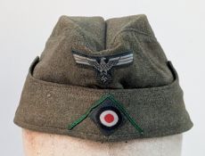 WW2 German Heer (Army) Nco’s Tailor Made M34 Overseas Side Cap). With green soutache for