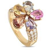 A Bvlgari 18K Yellow Gold 0.30ct Diamond and Sapphire Ring. Sapphires with a total weight of 3.50