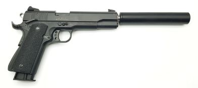 A Deactivated German Model GSG 1911 Semi-Automatic Pistol with Silencer. Calibre .22. Retractable