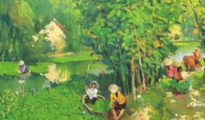 Rural Life Scene by Do Xuan Doan, 100 x 150 cm, Oil Painting. Signed Do Xuan Doan in the lower right
