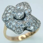 AN 14K YELLOW GOLD, DIAMOND SET, FANCY FLOWER DESIGN RING. 1.50CTW. 5.2G, SIZE M/N. TAN 5003