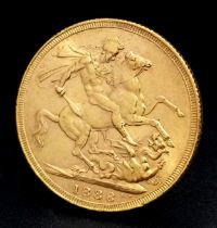 An 1888 Queen Victoria Full Sovereign Coin. 22k Gold. EF grade.