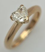 A Beautiful 18K Yellow Gold Heart-Shaped Diamond Solitaire Ring. GIA certified. 0.50ct heart