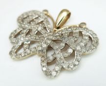 A 10K Gold, Diamond Encrusted Butterfly Pendant. 3cm wingspan. 4.65g total weight. Ref: 029577.