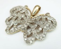 A 10K Gold, Diamond Encrusted Butterfly Pendant. 3cm wingspan. 4.65g total weight. Ref: 029577.