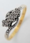 Dainty Antique 18 CARAT GOLD RING having 3 x DIAMONDS set in PLATINUM. 3.15 Grams. Size Q - Q 1/2.