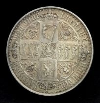 An 1847 Queen Victoria Silver Gothic Proof Crown Coin. UNDECIMO on edge. Obverse - Gothic type bust.