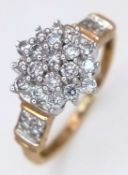 A 9K YELLOW GOLD, DIAMOND SET, CLUSTER RING. 0.50CTW. 2.2G, SIZE N. SC 6005