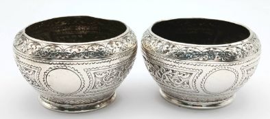 Magnificent Pair of SILVER SALT DISHES with incredible ornate decoration. Clear Hallmark for Barnard