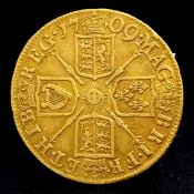 A 1709 Queen Anne Guinea Coin. Obverse - left facing draped bust of Queen Anne. Reverse - Crowned