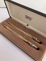 CROSS ‘ROLLED GOLD’ BALLPOINT PEN and PROPELLING PENCIL SET. Complete with original case and manual.