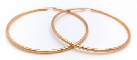 A Pair of Large 9K Gold Hoop Earrings. 60mm diameter. 4.9g.