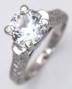 A 2.2ct Diamond and 14K White Gold Ring. A 2.2ct round brilliant cut centre diamond having F/G