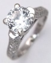 A 2.2ct Diamond and 14K White Gold Ring. A 2.2ct round brilliant cut centre diamond having F/G