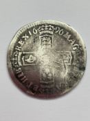 1696 WILLIAM III ( William of Orange) SILVER SIXPENCE coin. Fair condition. Exeter Mint. Please