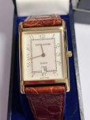 Gentleman’s Vintage MAPPIN & WEBB TANK WRISTWATCH. Brown Crocodile Strap. Quartz Movement.