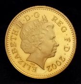 A 2002, QUEEN ELIZABETH II, 22K, UK 10 PENCE PIECE, PROOF CONDITION COIN. 12.65G. 22K GOLD. C 6007