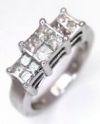 AN 18K WHITE GOLD, PRINCESS CUT DIAMOND, CLUSTER RING. 0.50CTW. 5.1G, SIZE H. SC 6073