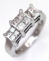 AN 18K WHITE GOLD, PRINCESS CUT DIAMOND, CLUSTER RING. 0.50CTW. 5.1G, SIZE H. SC 6073