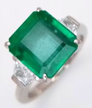 A Triple Certified, 950 Platinum, Emerald and Diamond Cocktail Ring. A 4.84ct GIA certified