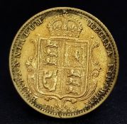 AN 1892, QUEEN VICTORIA, JUBILEE HEAD, SHIELD BACK, HALF SOVEREIGN COIN. 22K GOLD. 9724 - 5.