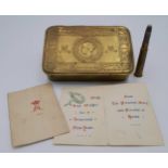 WW1 Princess Mary Tin with Bullet Pencil and Christmas Card (missing the back cover). UK Mainland