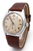 A Vintage Rolex Oyster Mechanical Gents Watch. Model 4499. Brown leather strap. Stainless steel case